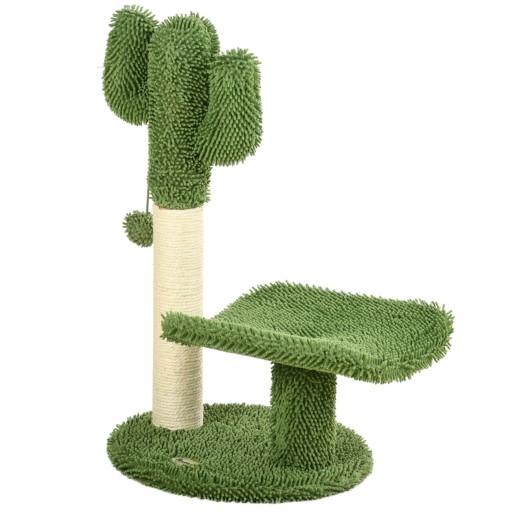 Copac de 55,5cm in Forma de Cactus pentru Pisici de Interior, Turn pentru Pisici cu Stalpi de Zgariat, Pat, Minge, Verde PawHut | Aosom Romania