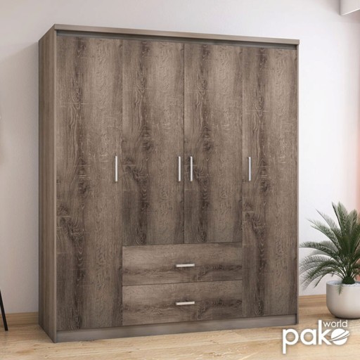 Dulap pentru haine Olympus, Pakoworld, cu 4 usi, 159x57x183 cm, PAL melaminat, castillo/toro