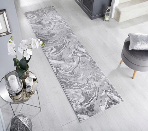 Covor Marbled Silver, Flair Rugs, 80x300 cm, polipropilena/poliester, argintiu