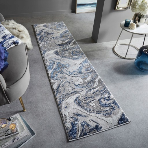 Covor Marbled Navy, Flair Rugs, 60x230 cm, polipropilena/poliester, bleumarin