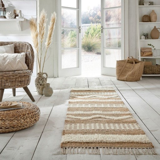 Covor Medina Jute Natural/Ivory, Flair Rugs, 60x230 cm, iuta/lana, natural/ivoriu