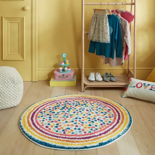 Covor Rainbow Spot Shaggy Multi, Flair Rugs, D100 cm, polipropilena, multicolor