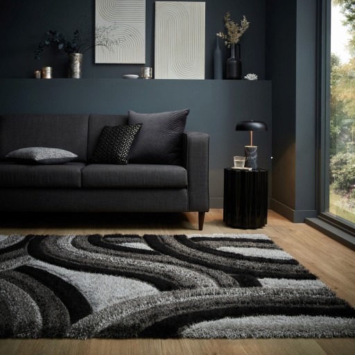 Covor Velvet Carved Grey/Black, Flair Rugs, 200x290 cm, poliester reciclat, gri/negru