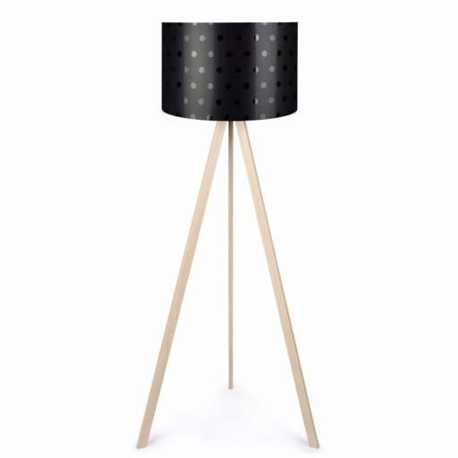 Lampadar PWL-1060 Dots, Pakoworld, 38x38x140 cm, 1 x E27, MDF/textil, negru/natural