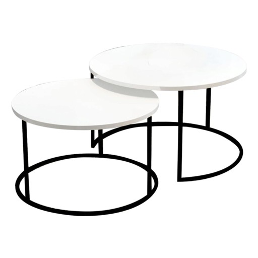 Set 2 masute de cafea Solme, Pakoworld, 75x75x45 cm/60x60x40 cm, PAL/metal, alb/negru