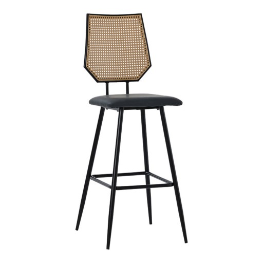 Scaun de bar Camilla, Pakoworld, 47.5x58x117 cm, metal/ratan sintetic, natural/gri inchis/negru