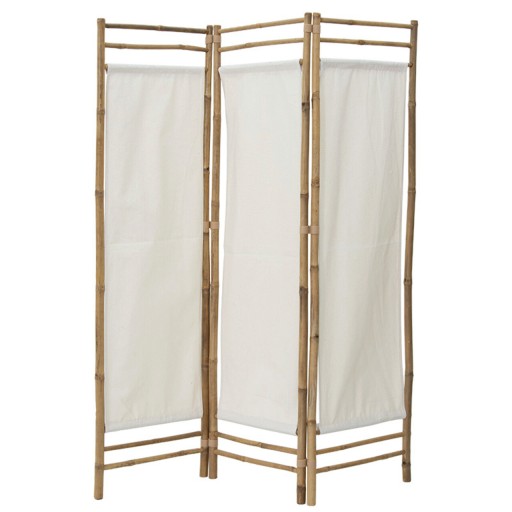 Paravan decorativ / despartitor camera Barra, Pakoworld, 135x3x160 cm, bambus/textil, natural/ecru