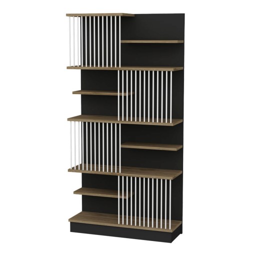 Corp biblioteca Gassim, Pakoworld, 80x26.4x160 cm, PAL melaminat, alb/maro/negru