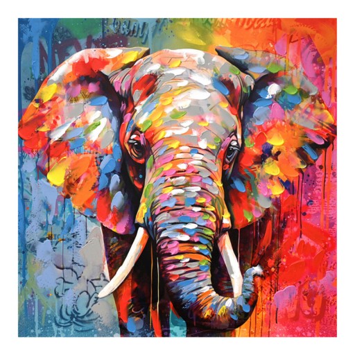 Tablou decorativ Elephant, Inart, 80x80 cm, canvas/lemn de brad, multicolor