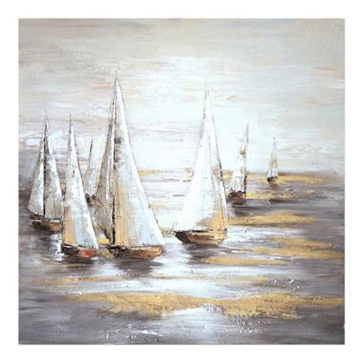 Tablou decorativ Sailer v1, Inart, 100x100 cm, canvas/lemn de brad, multicolor