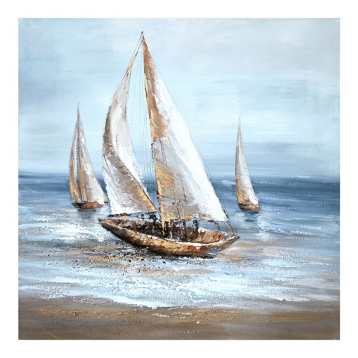 Tablou decorativ Sailer v2, Inart, 100x100 cm, canvas/lemn de brad, multicolor