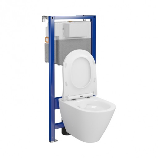 Set vas wc suspendat City Oval CleanOn cu capac soft close si rezervor incastrat C14 Aqua 50