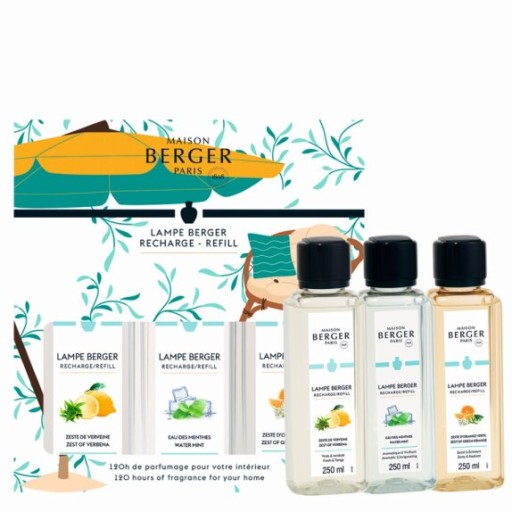 Set parfum pentru lampa catalitica Maison Berger Triopack Summer cu Eau des Menthes Zeste de Verveine Zeste d'Orange Verte 3x 250ml