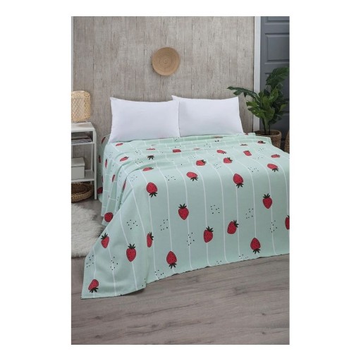 Cuvertură verde-mentă din bumbac 170x230 cm Strawberry – Mila Home