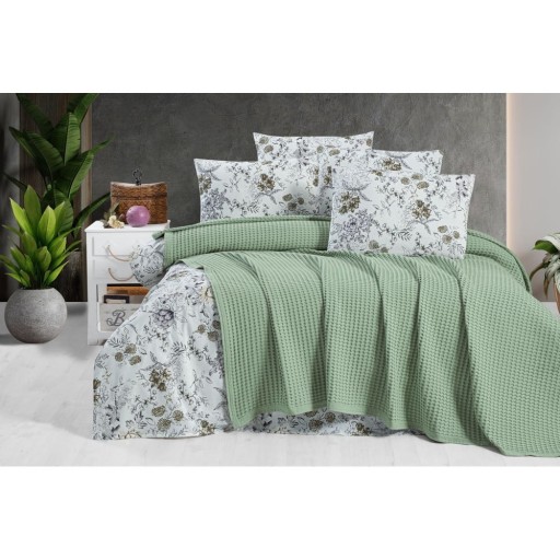 Cuvertură verde din bumbac 220x240 cm Waffle – Mila Home