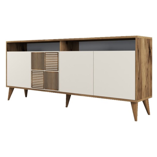 Comodă crem/în culoare naturală joasă cu aspect de lemn de nuc 180x79 cm Milan – Kalune Design