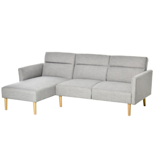 HOMCOM Canapea Extensibila cu 3 Locuri, Canapea pe Colt din Tesatura Gri cu Spatar Reglabil, Stil Scandinav, 207x146x80cm | Aosom Romania