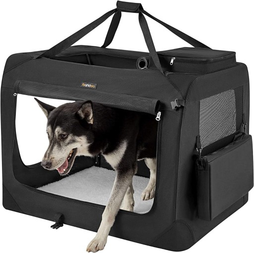 Geanta de transport pentru animale de companie XXL, Feandrea, max 32 kg, 91x63x63 cm, tesatura Oxford/otel, negru