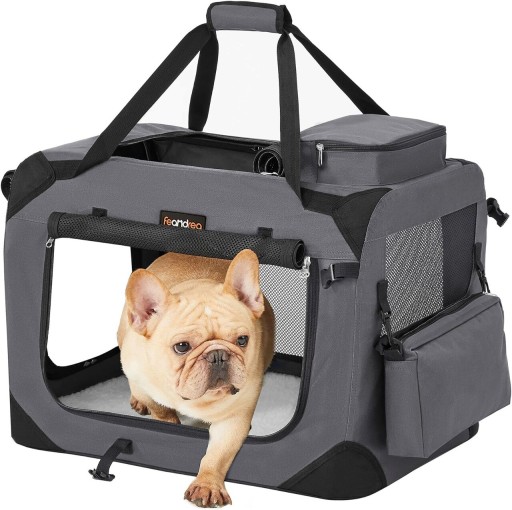 Geanta de transport pentru animale de companie M, Feandrea, max 7-11 kg, 60x42x42 cm, tesatura Oxford/otel, gri