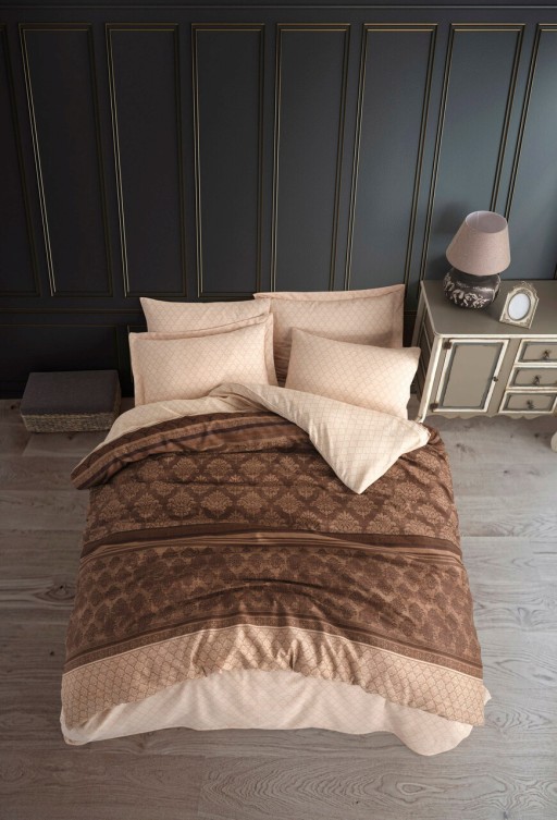 Lenjerie de pat pentru o persoana, Creative - Brown, Eponj Home, 65% bumbac/35% poliester