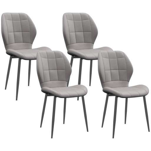 HOMCOM Set of Four Modern Style Flannel Dining Chairs - Light Grey | Aosom Romania