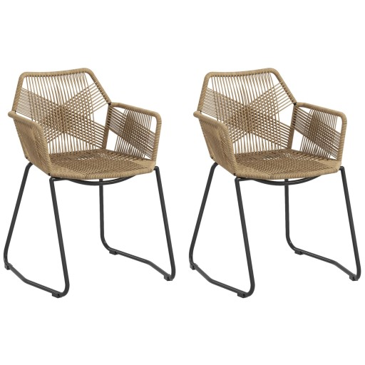 HOMCOM Set 2 Scaune PE Rattan, Scaune de Bucătărie, Scaune de Bucătărie cu Spătar Jos și Cotiere pentru Interior, 56x59x74 cm, Galben | Aosom Romania