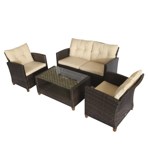 Set Mobilier de Gradina 4 Piese din Ratan PE cu Masuta Outsunny, Maro, Bej 124x68x76cm | Aosom Romania