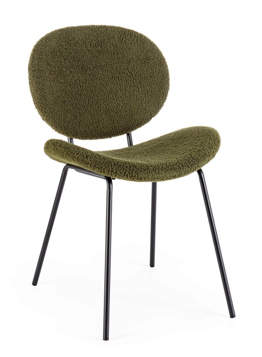 Scaun Maddie, Bizzotto, 52x59.5x79.5 cm, otel/poliester Boucle, verde inchis