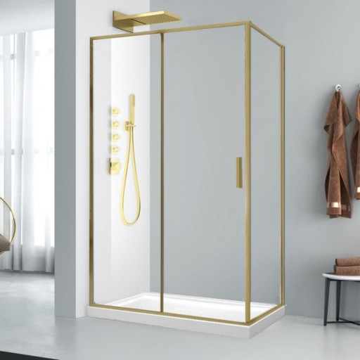 Cabina dus aurie 100x80 cm sticla securizata 6 mm Mediterraneo, Petra Gold