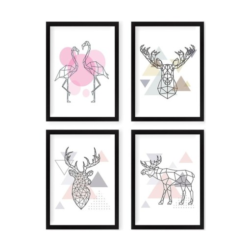 Tablouri 4 buc. 24x29 cm Geometric Animals – Wallity