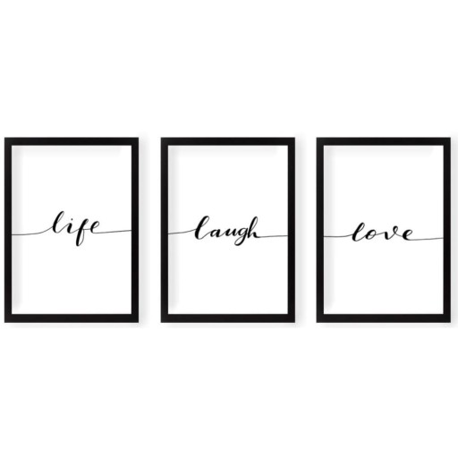 Tablouri 3 buc. 24x29 cm Life Laugh Love – Vavien Artwork